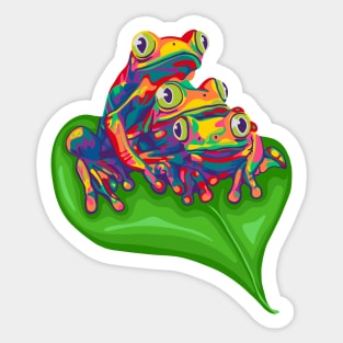 Three Rainbow Tree Frogs Sticker